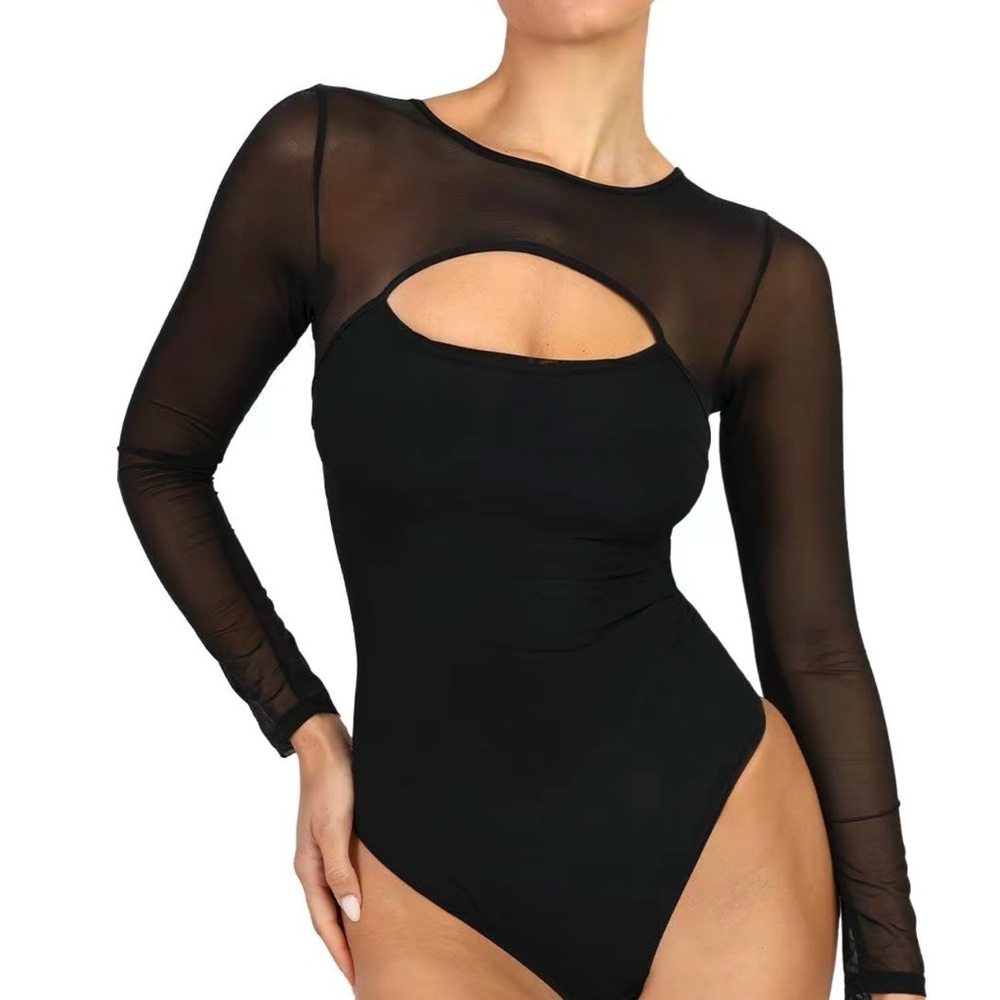 Chic Black Sheer Sleeve Bodysuit